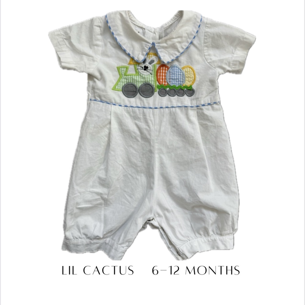Lil Cactus 6-12 M White Easter Bunny Romper
